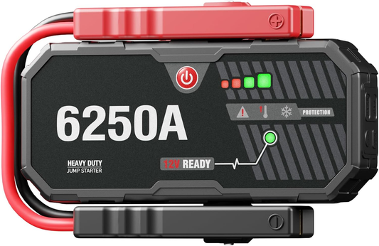 Car Battery Jump Starter 6250 Peak Amp / 960 Cranking Amp 12V Smart Display Jumper Cables with Force Start for Car Booster Jump Start Box for 10L Gas/8L Diesel Engines, 48 Months Standby