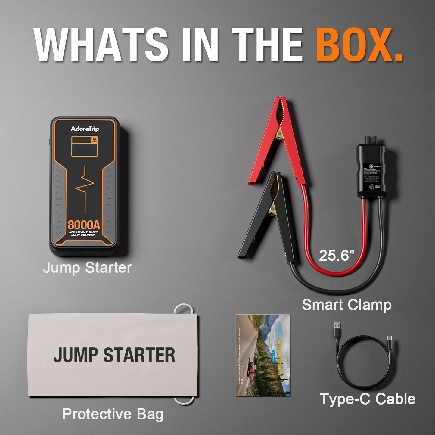 Portable Car Battery Jump Starter 8000 Peak Amp / 960 Cranking Amp 12V Smart Display Jumper Cables with Force Start for Car Booster Jump Start Box for 10L Gas/8L Diesel Engines, 48 Months Standby