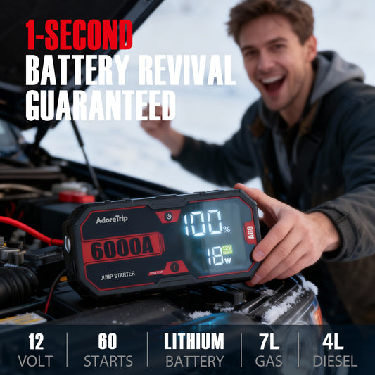 AdoreTripCar Jump Starter,6000A Battery Charger,SuperSafe 12V Lithium Jumper Box