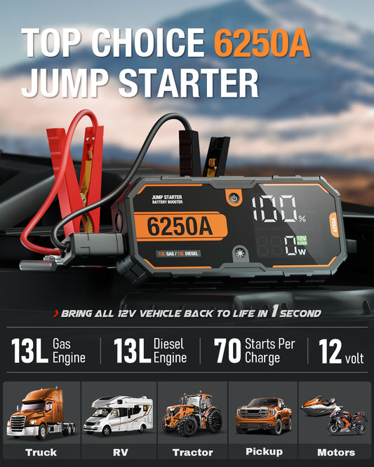 Adoretrip Portable 6250A Jump Starter Box Heavy Duty Truck Battery Booster Pack Power Bank