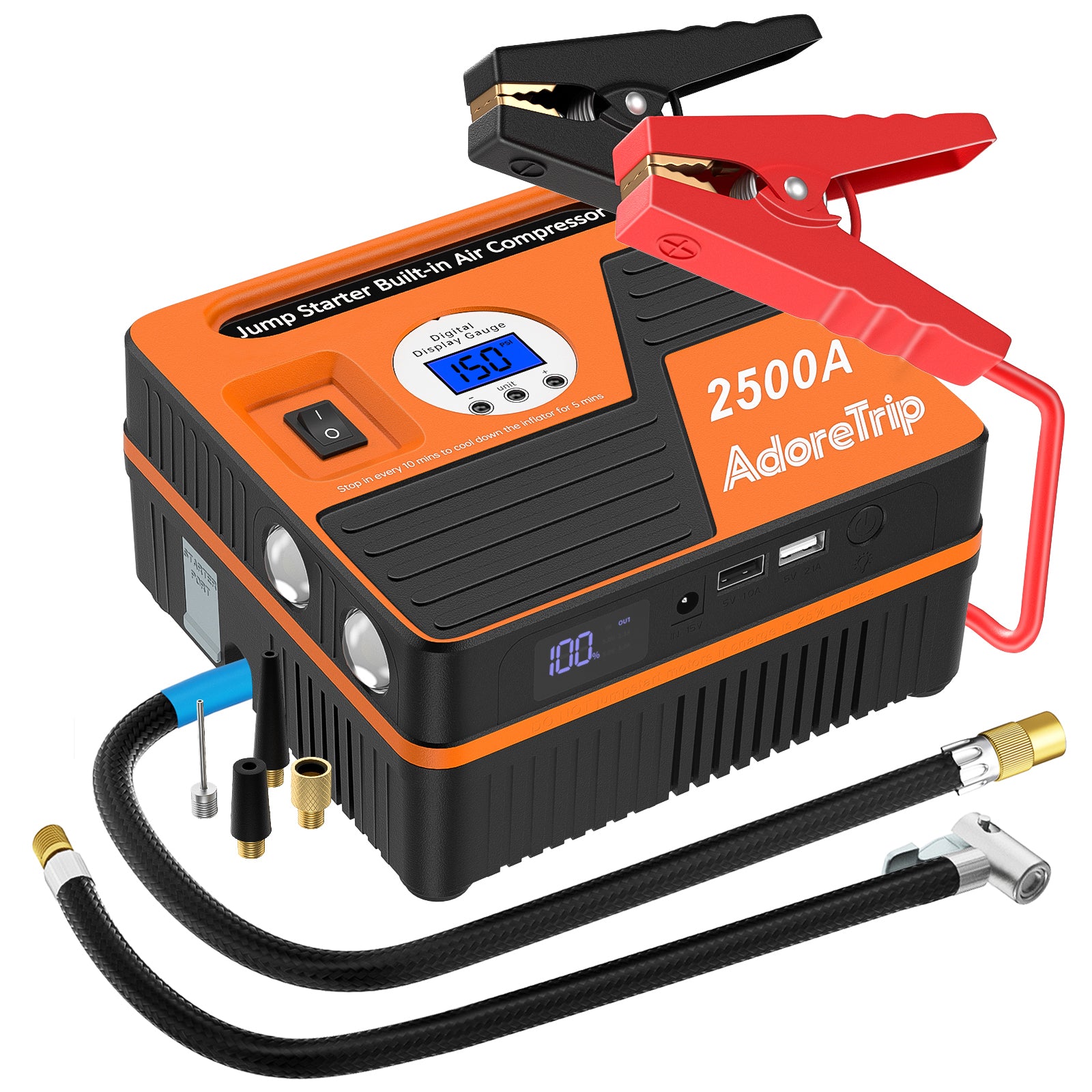 Adoretrip 2500 Amp Jump Starter with Air Compressor 12V Auto Battery B –  adoretrip