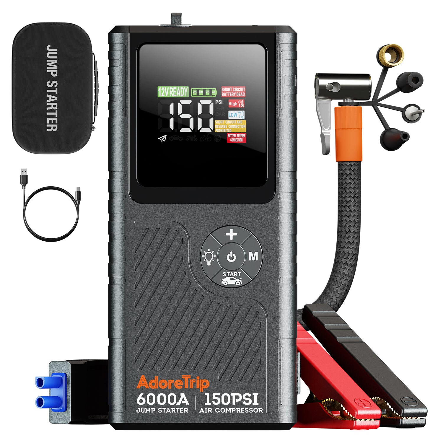 6000A Car Jump Starter With Air Compressor SuperSafe Battery Power Bank + Case