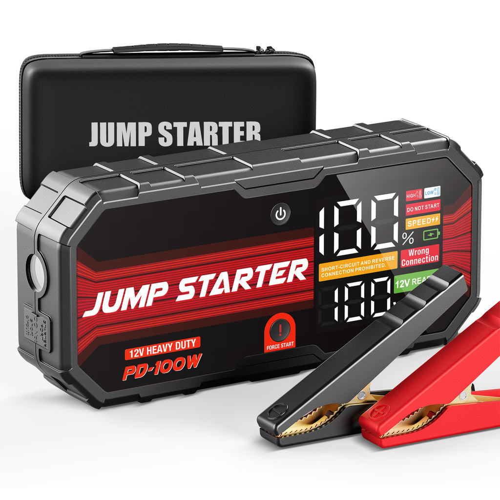 AdoreTrip 12V Car Jump Starter Emergency Battery Booster for 10.0L Gas & 8.0L Diesel Cars｜PD 100W Fast Charging｜LCD Display