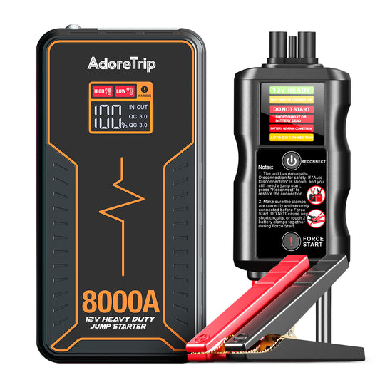 Portable Car Battery Jump Starter 8000 Peak Amp / 960 Cranking Amp 12V Smart Display Jumper Cables with Force Start for Car Booster Jump Start Box for 10L Gas/8L Diesel Engines, 48 Months Standby