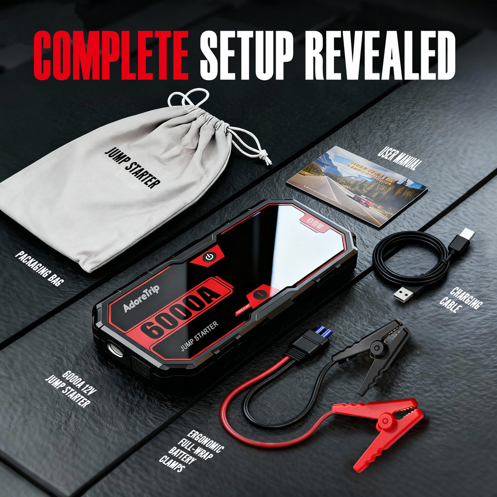 AdoreTripCar Jump Starter,6000A Battery Charger,SuperSafe 12V Lithium Jumper Box