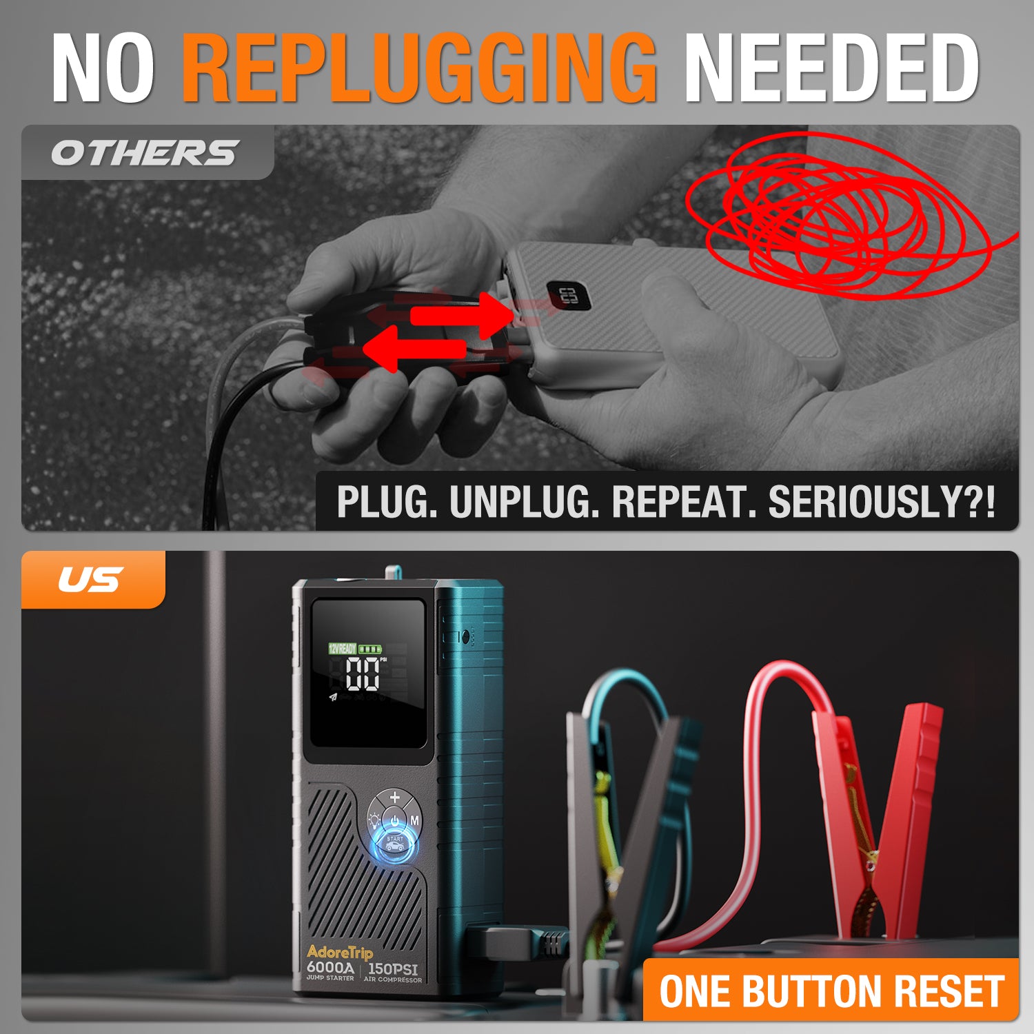 6000A Car Jump Starter With Air Compressor SuperSafe Battery Power Bank + Case