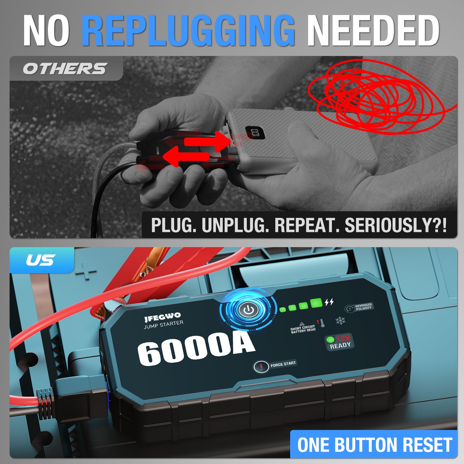 Portable Car Jump Starter 6000A Peak 12V Battery Supersafe Power Bank Charger