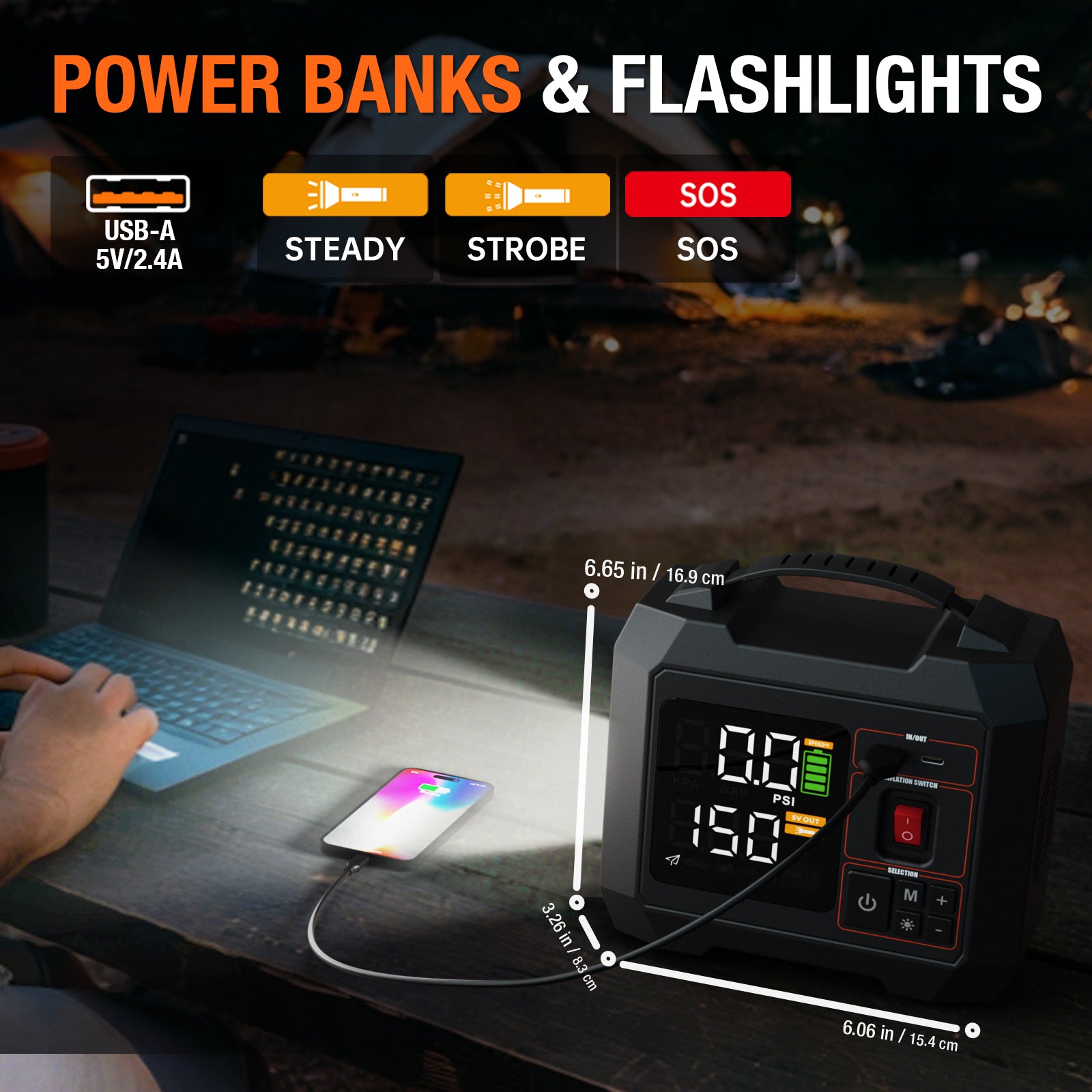Portable Tire Inflator for Car 150PSI Cordless Air Compressor 50L/Min Fast Inflation with Auto Shutoff Battery Powered Air Pump with Digital Tire Pressure Gauge 3-300PSI for Bikes Motorcycles Balls