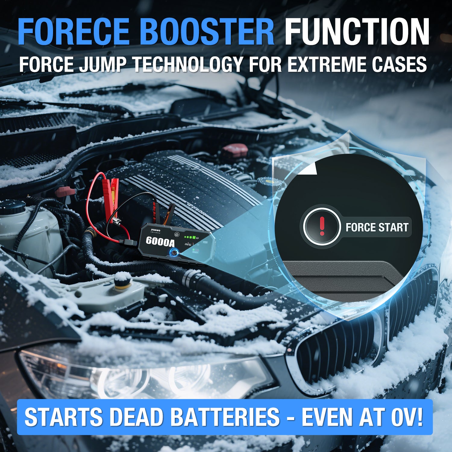 Portable Car Jump Starter 6000A Peak 12V Battery Supersafe Power Bank Charger