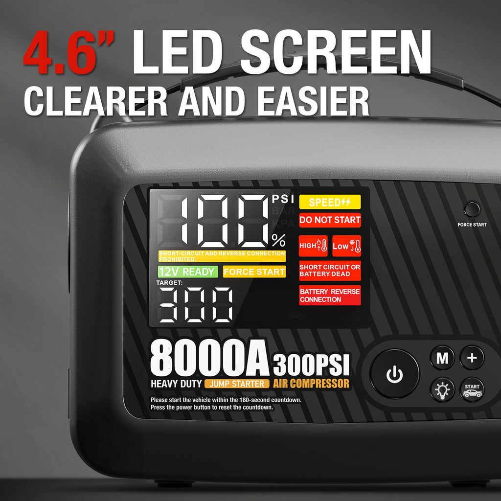 8000A Car Jump Starter With Air Compressor Power Bank Emergency Truck Heavy Duty