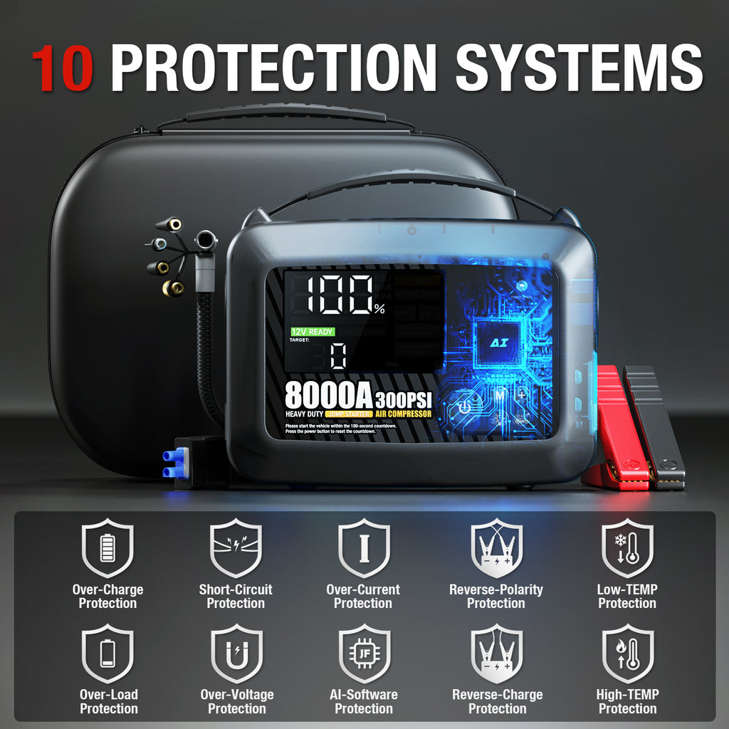 8000A Car Jump Starter With Air Compressor Power Bank Emergency Truck Heavy Duty