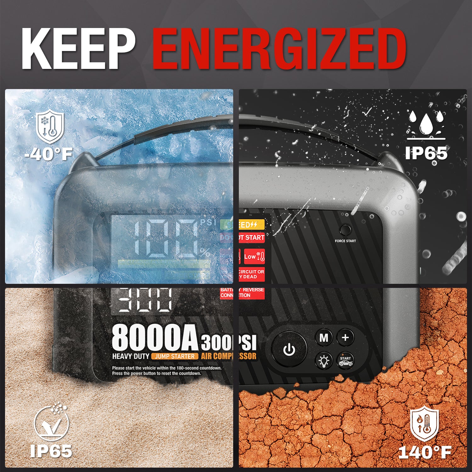 8000A Car Jump Starter With Air Compressor Power Bank Emergency Truck Heavy Duty