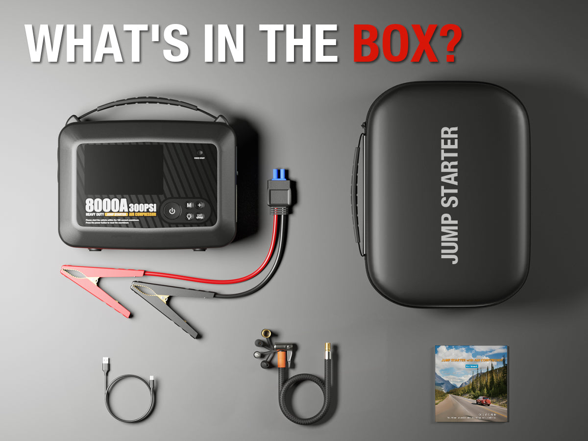 8000A Car Jump Starter With Air Compressor Power Bank Emergency Truck Heavy Duty