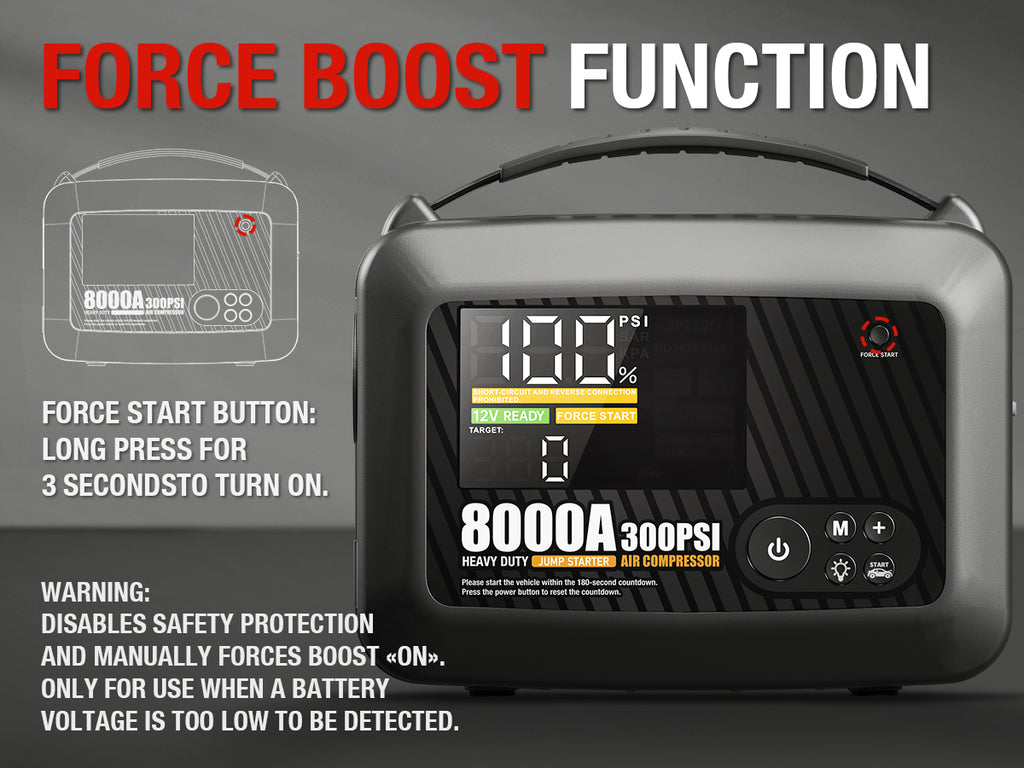 8000A Car Jump Starter With Air Compressor Power Bank Emergency Truck Heavy Duty