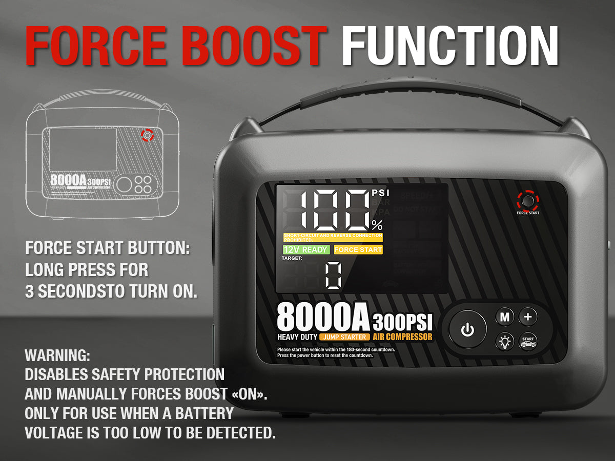 8000A Car Jump Starter With Air Compressor Power Bank Emergency Truck Heavy Duty