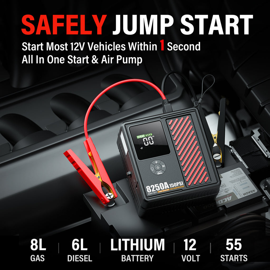 AdoreTrip Portable Jump Booster Starter 4000A with Air Compressor 150 PSI 10.3 BAR Tire Inflator For Home Cars & SUVs