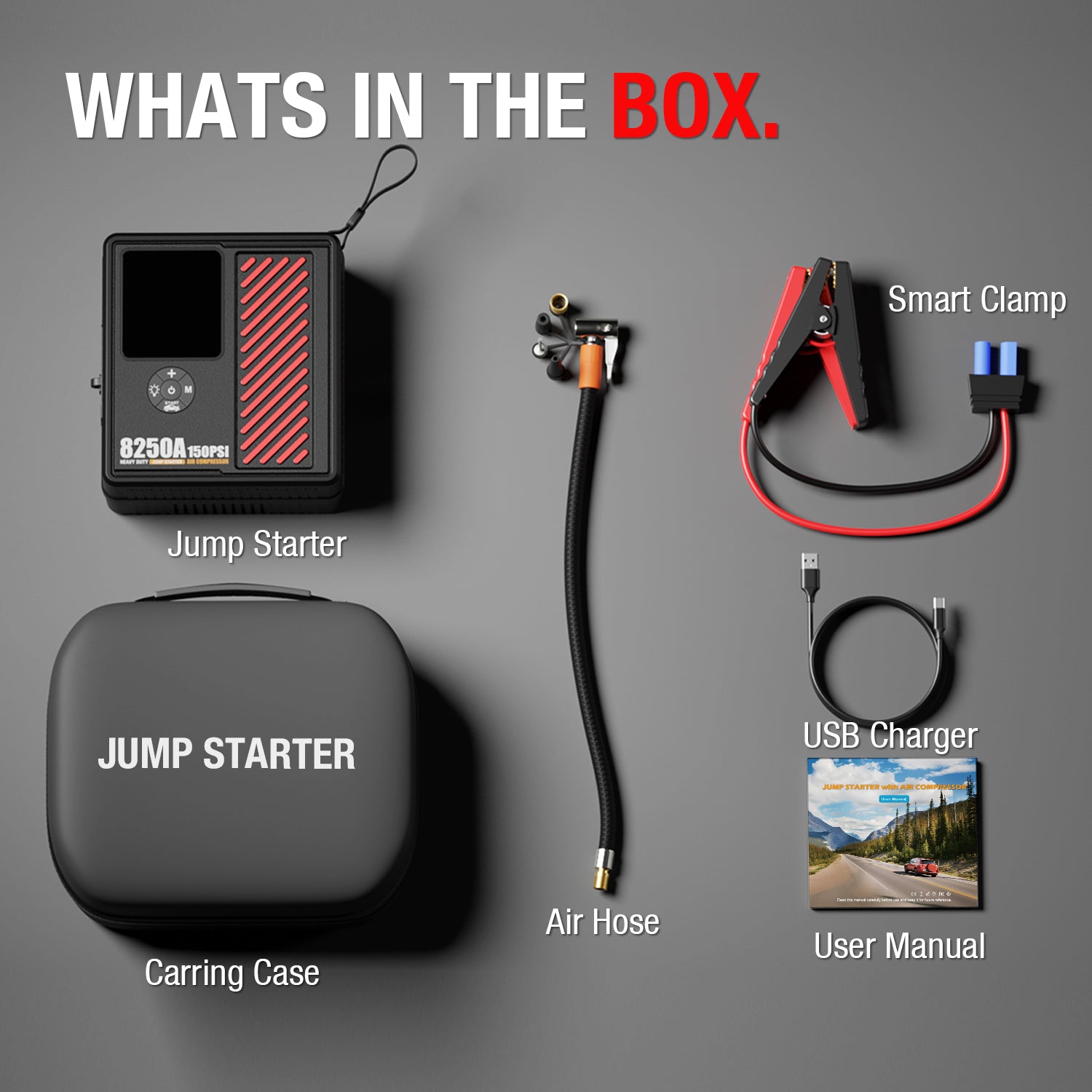 AdoreTrip Portable Jump Booster Starter 4000A with Air Compressor 150 PSI 10.3 BAR Tire Inflator For Home Cars & SUVs